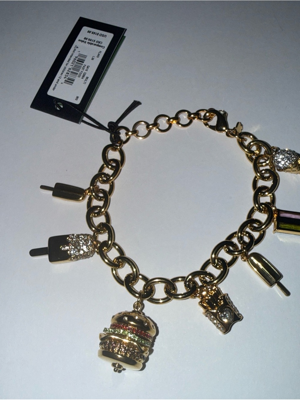 Kate Spade Fast Food Gold Charm Bracelet with Popsicle & Burger Charms